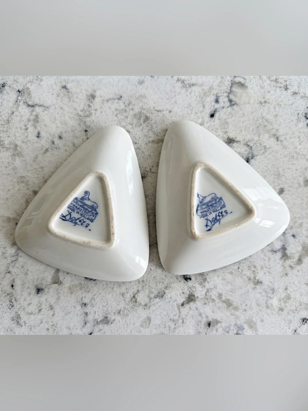 Vintage Petrus Regout Delft Maastricht Triangular Dishes - Set of 2